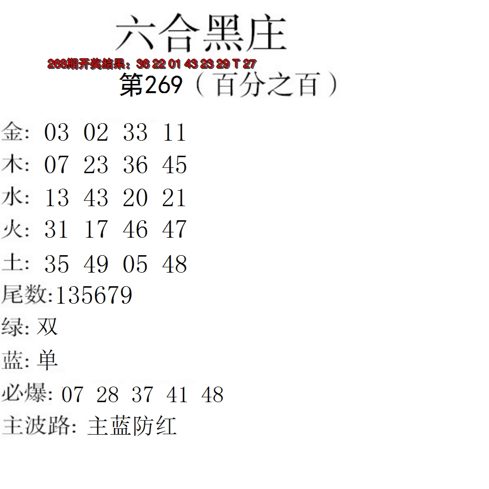 2024269期六合黑庄