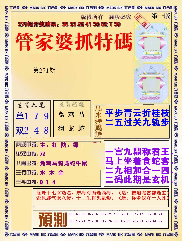 2024271期管家婆抓特码A