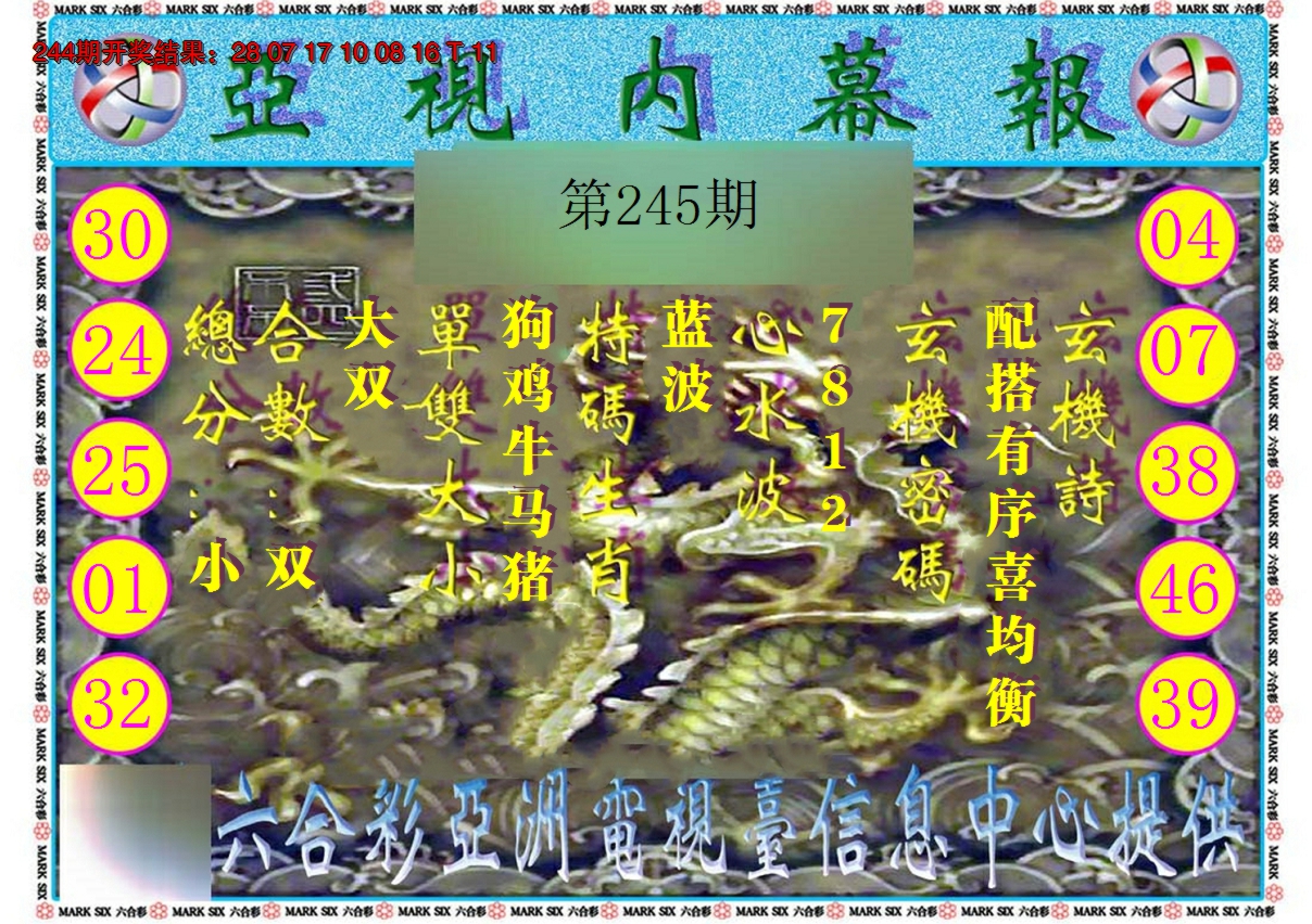 2024245期亚视内幕报