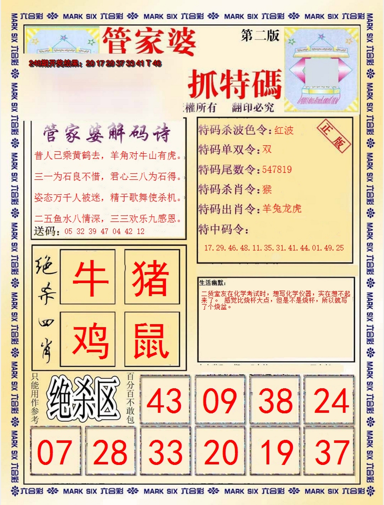 2024249期管家婆抓特码B