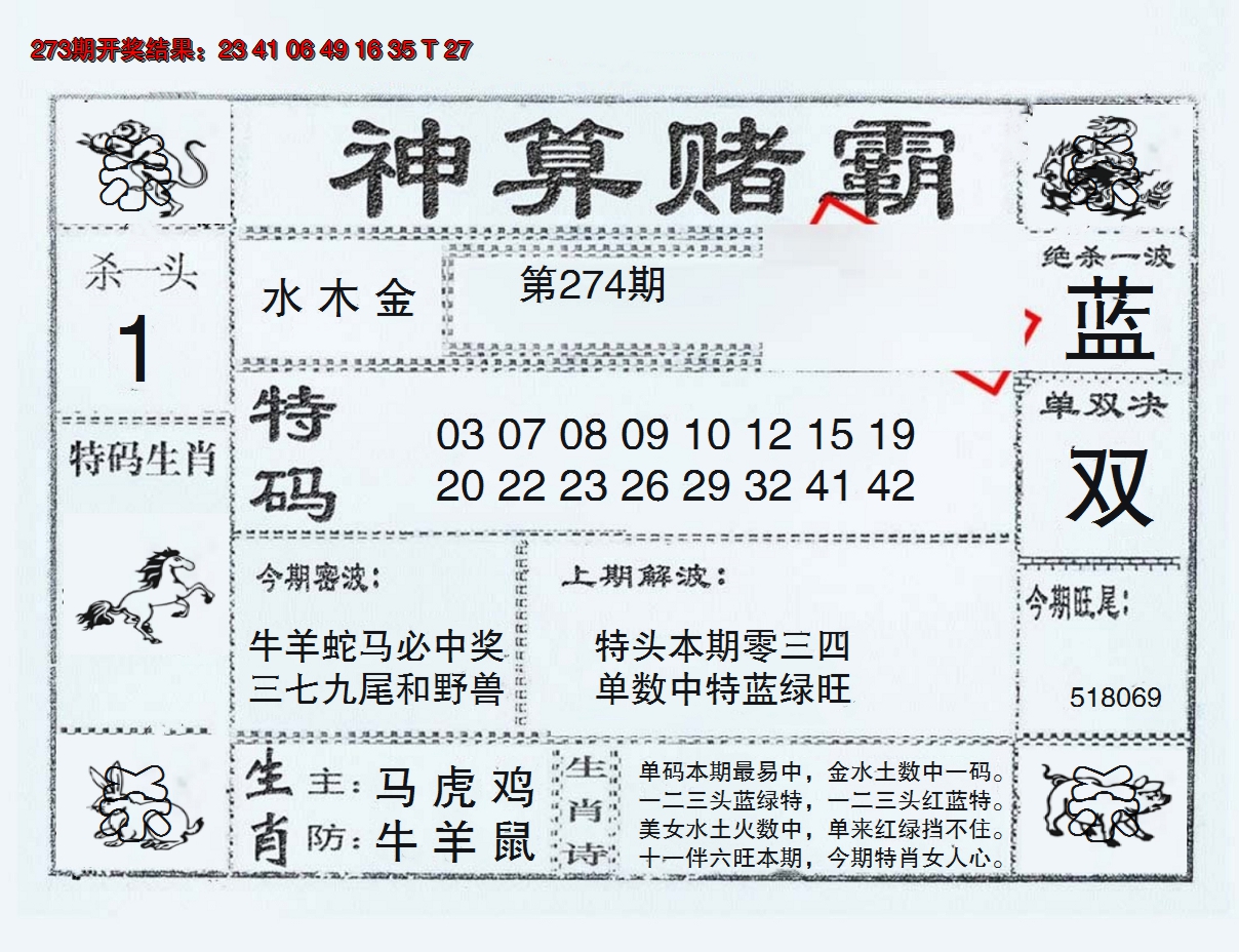 2024274期神算赌霸