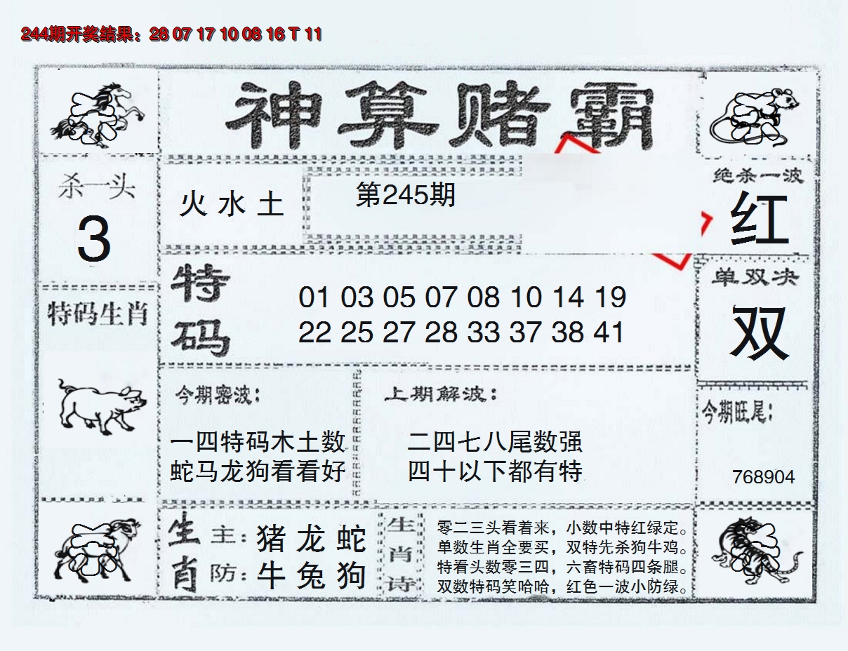 2024245期神算赌霸