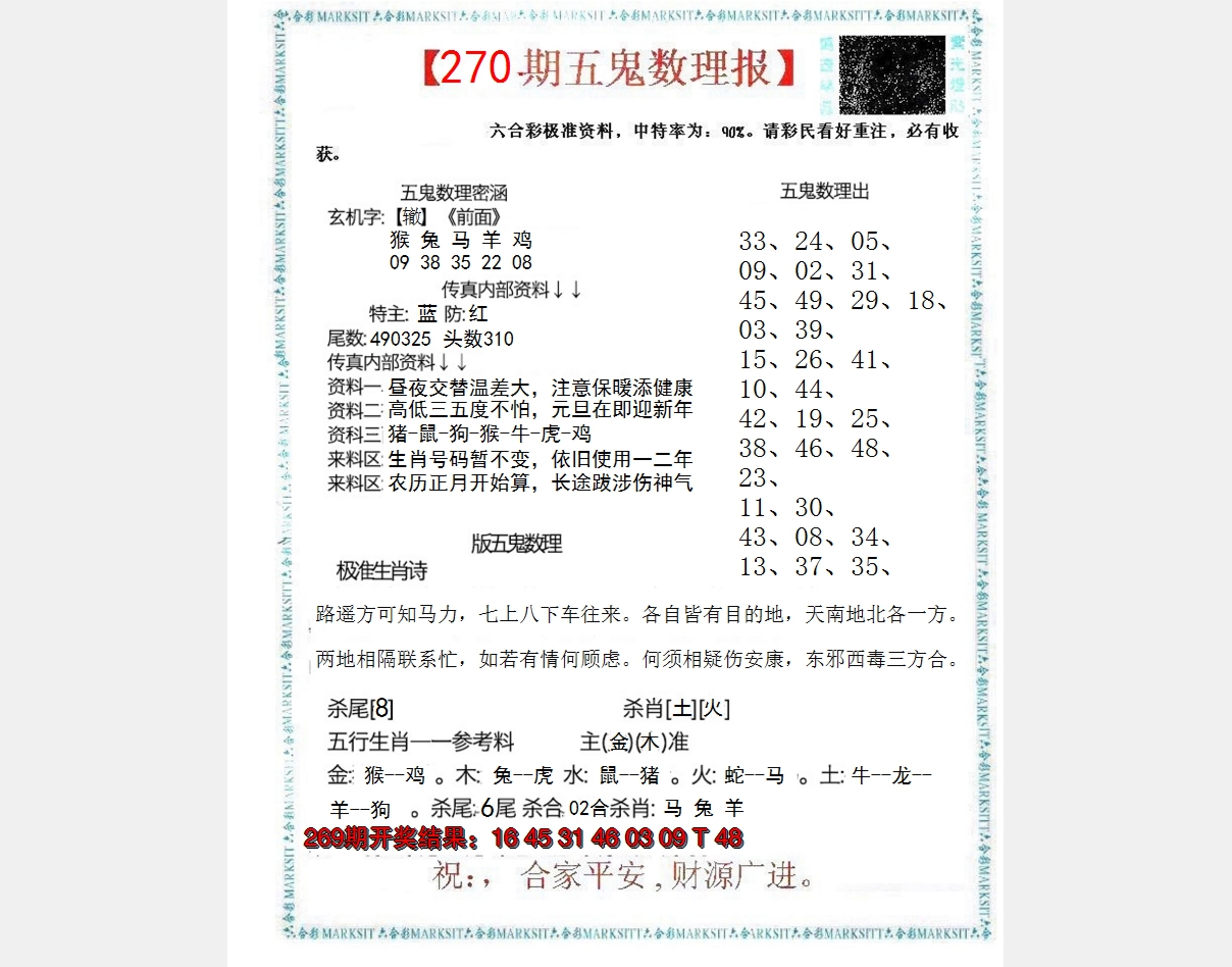 2024270期五鬼数理报