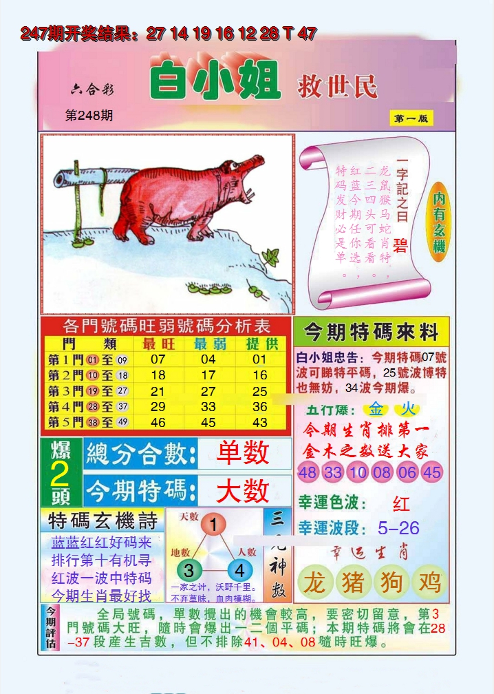 2024248期白小姐救世民A