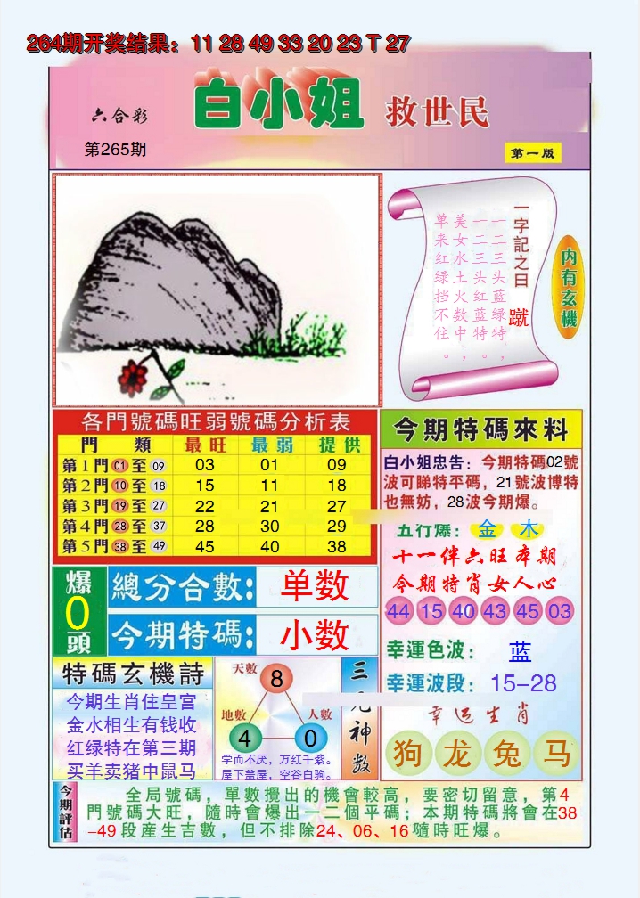 2024265期白小姐救世民A