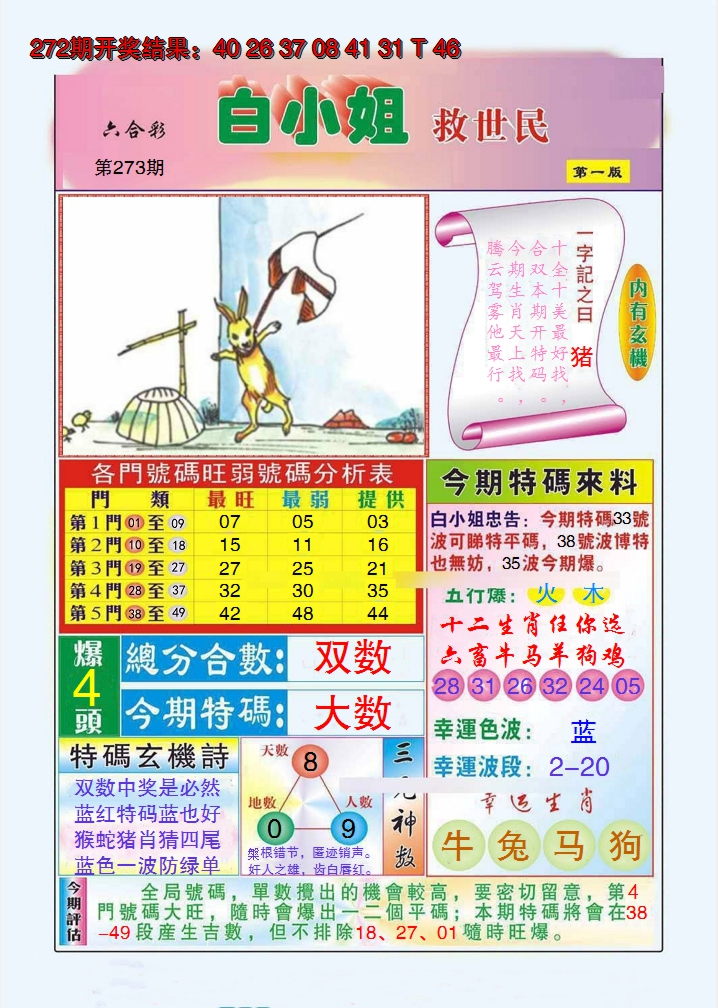 2024273期白小姐救世民A