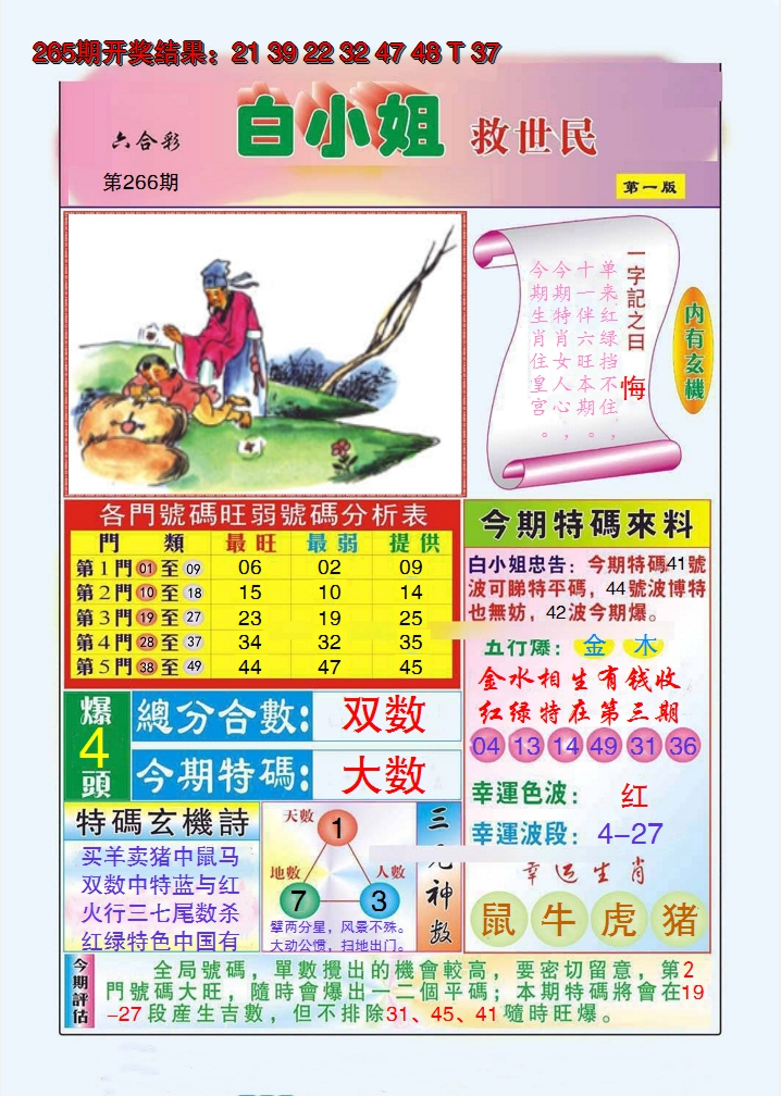 2024266期白小姐救世民A