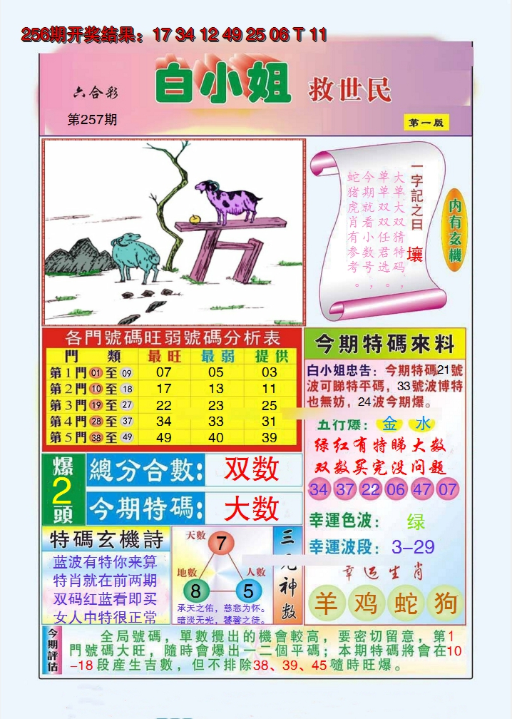 2024257期白小姐救世民A