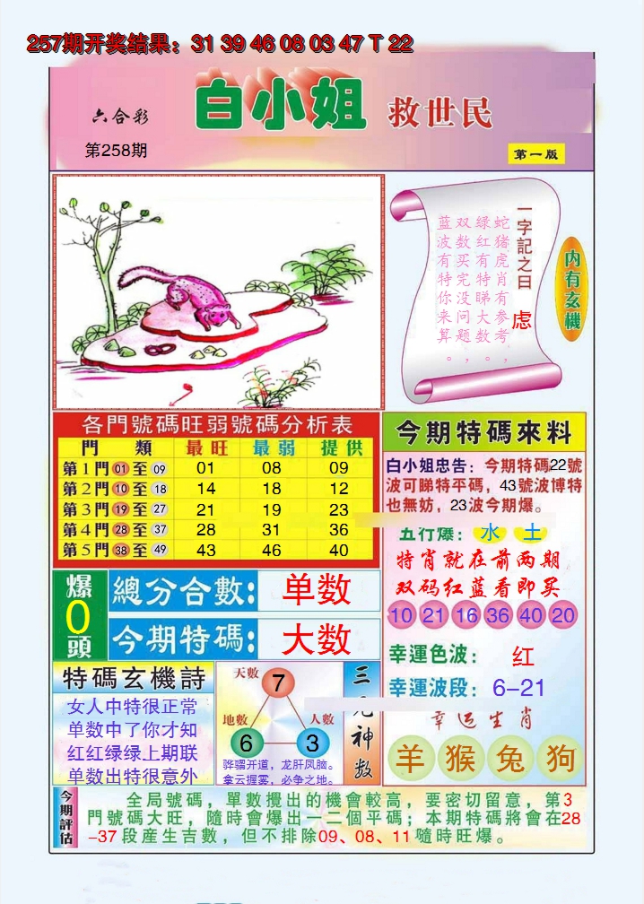 2024258期白小姐救世民A