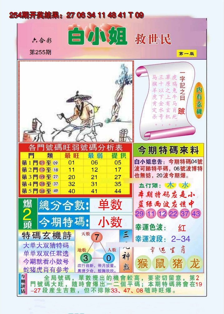 2024255期白小姐救世民A