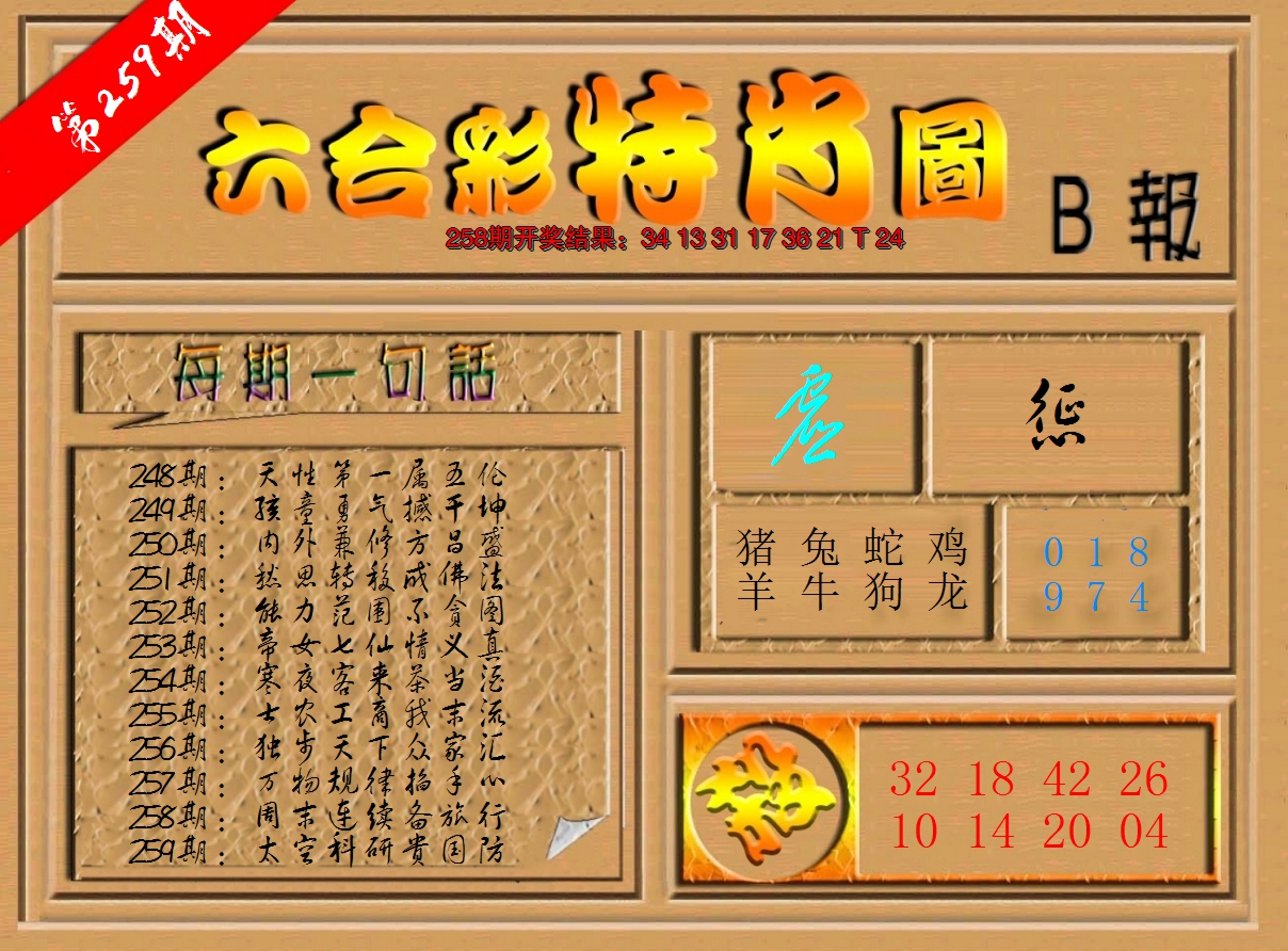 2024259期六合彩特肖图b