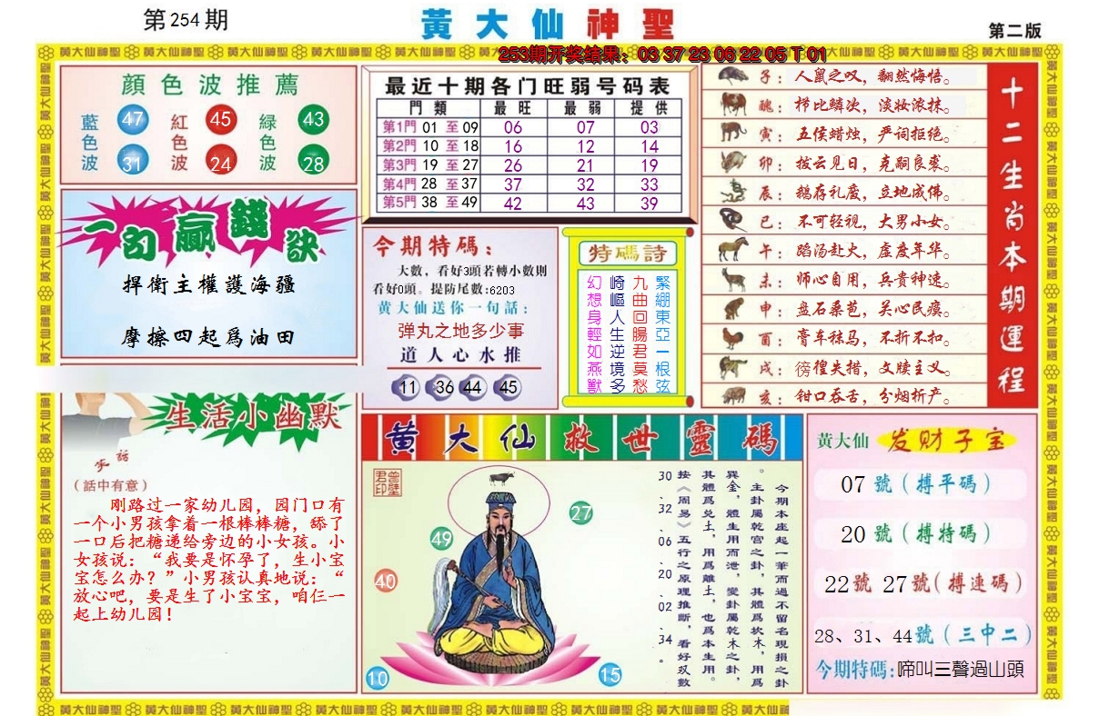 2024254期黄大仙神圣B