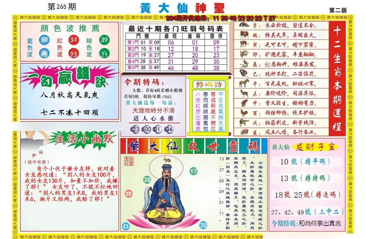 2024265期黄大仙神圣B