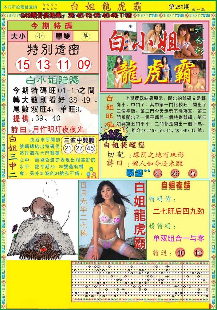 2024250期白小姐龙虎霸A