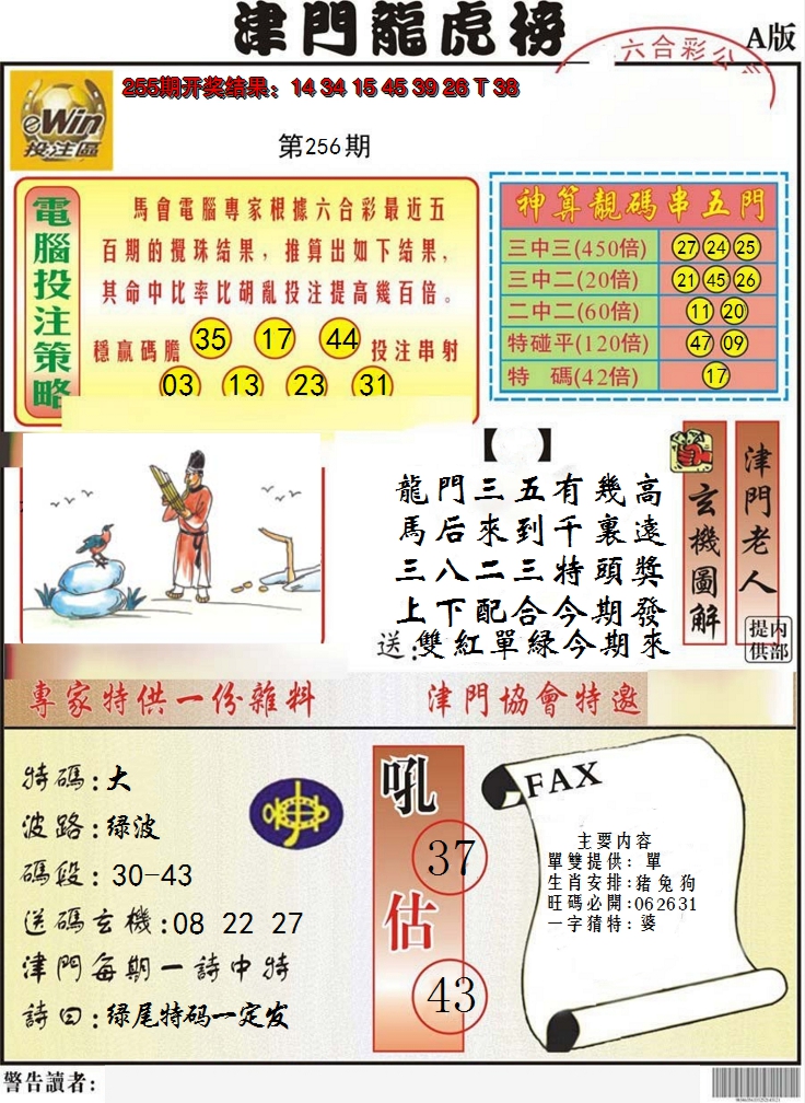 2024256期津门龙虎榜A