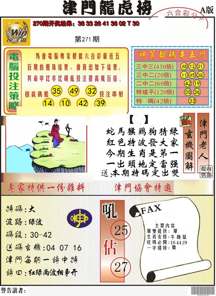 2024271期津门龙虎榜A