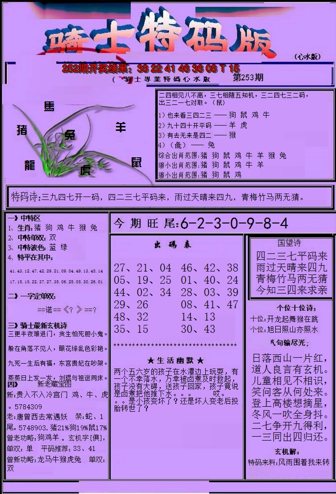 2024253期骑士特码版