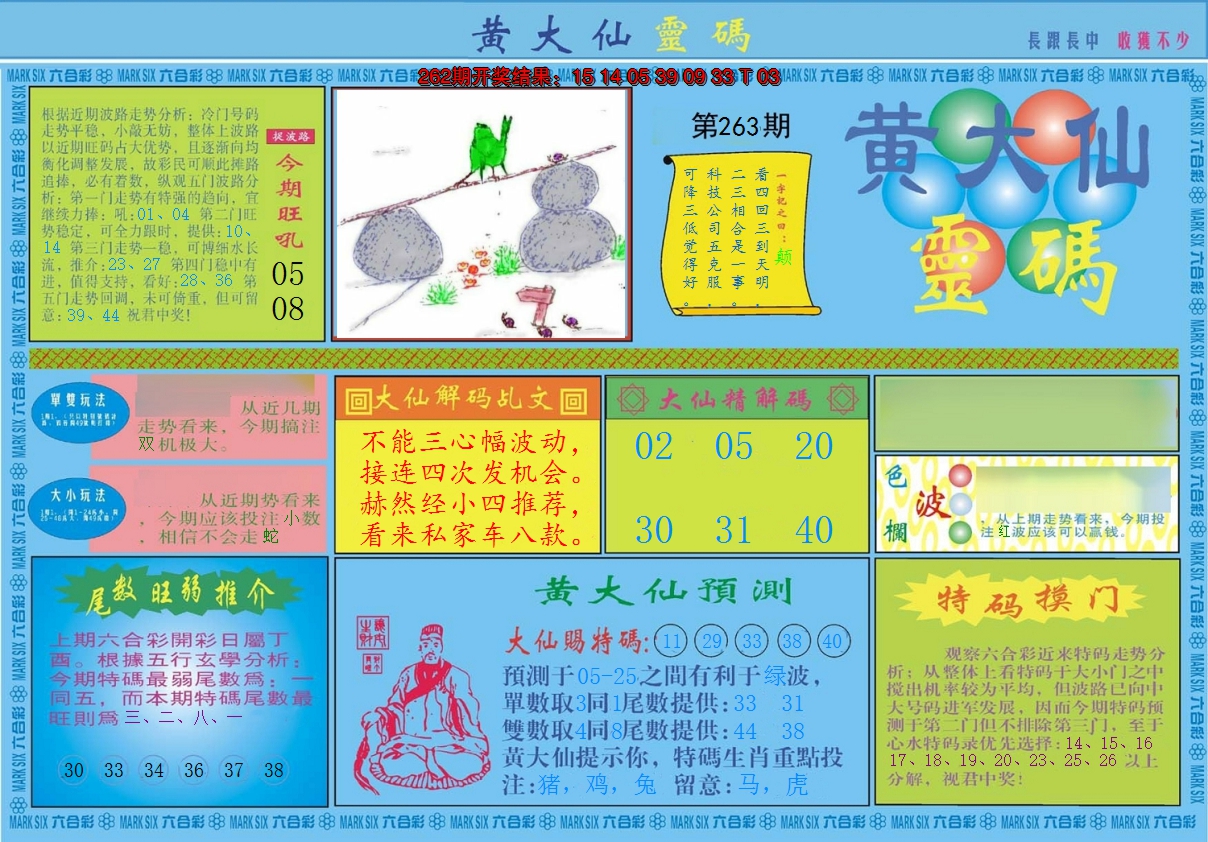 2024263期黄大仙灵码A
