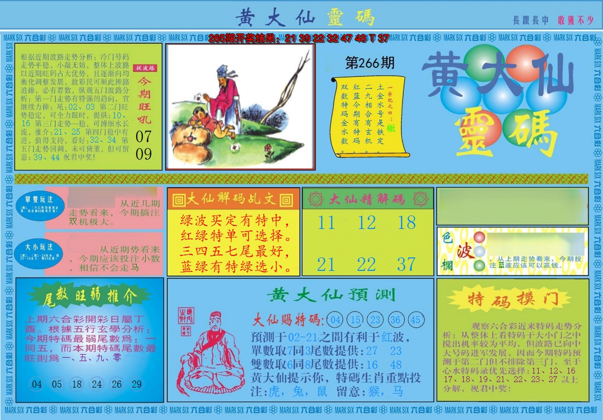 2024266期黄大仙灵码A