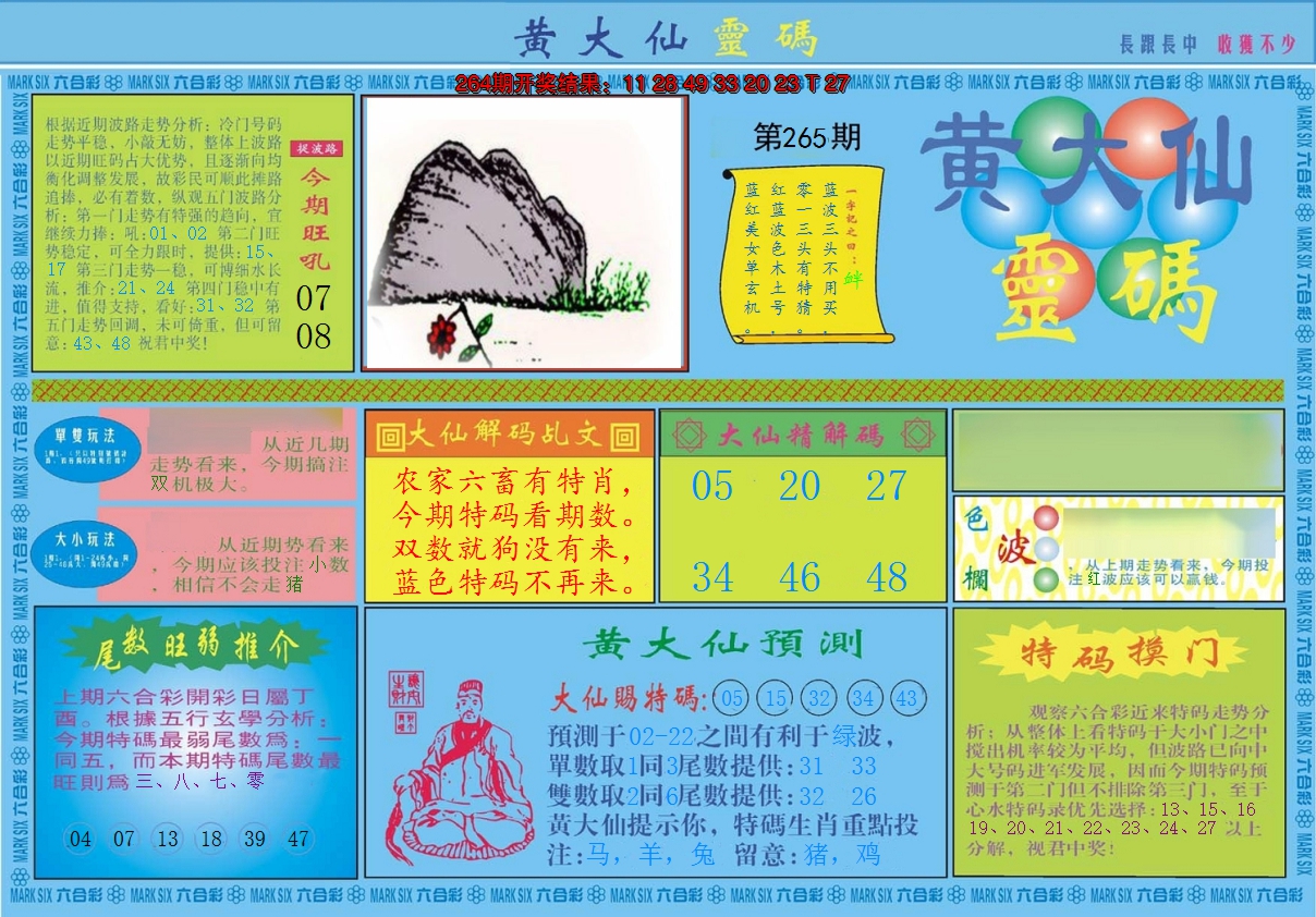 2024265期黄大仙灵码A