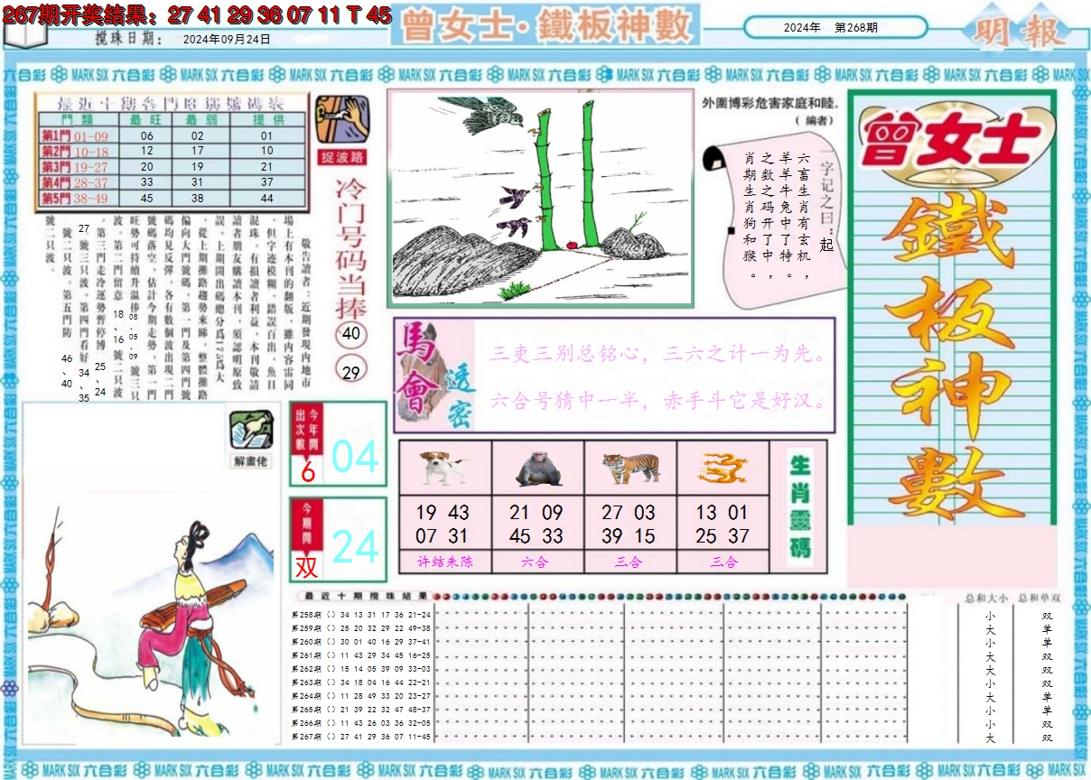 2024268期曾女士铁板神数A
