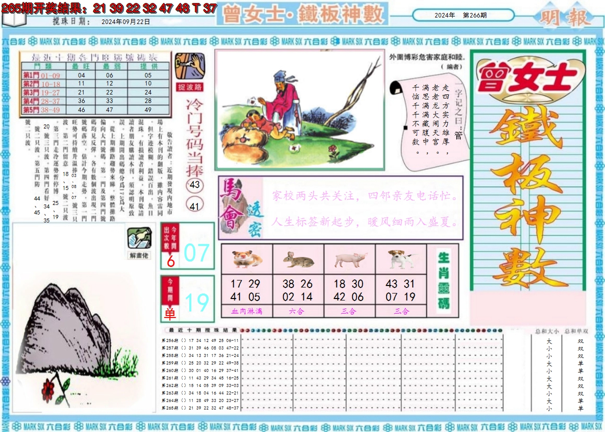 2024266期曾女士铁板神数A
