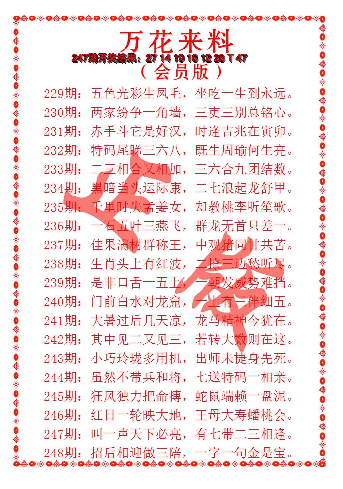 2024248期万花来料