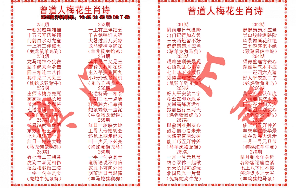 2024270期曾道人梅花生肖诗