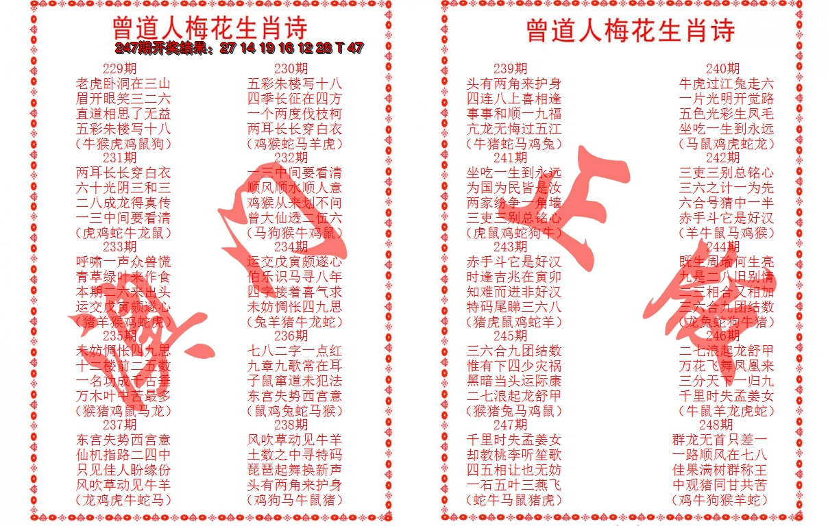 2024248期曾道人梅花生肖诗
