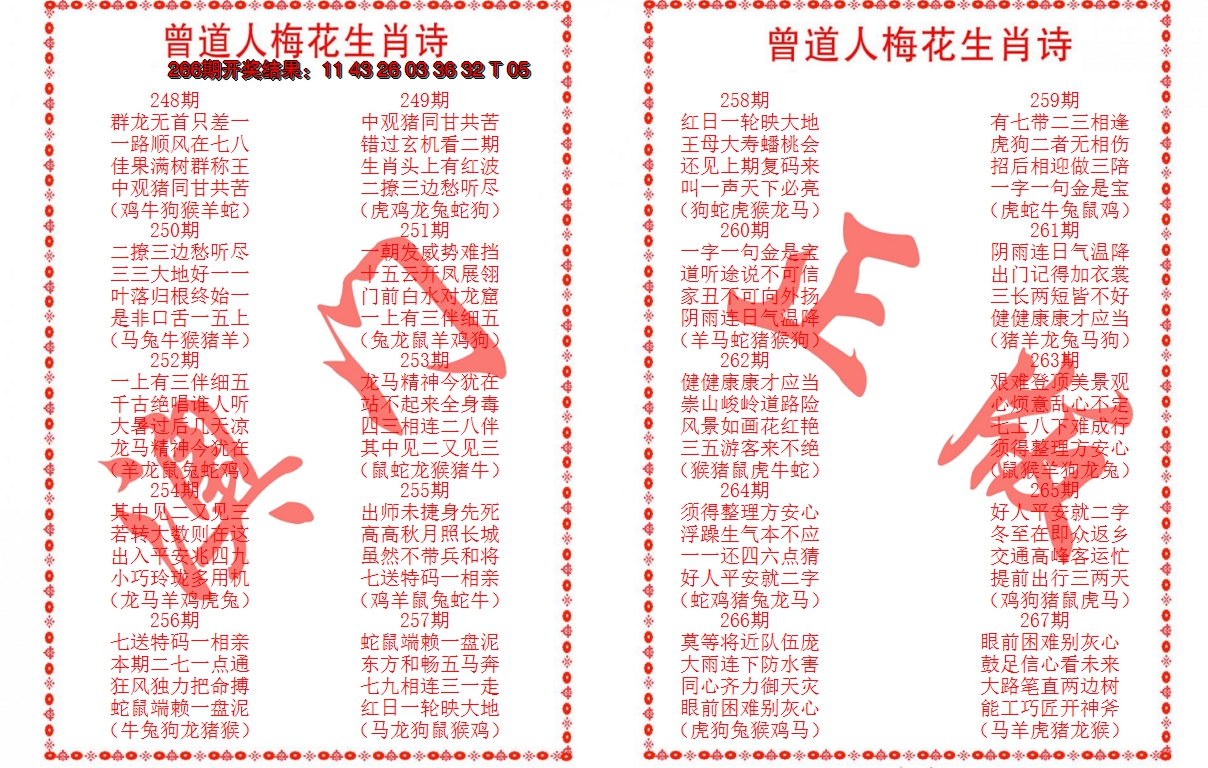 2024267期曾道人梅花生肖诗