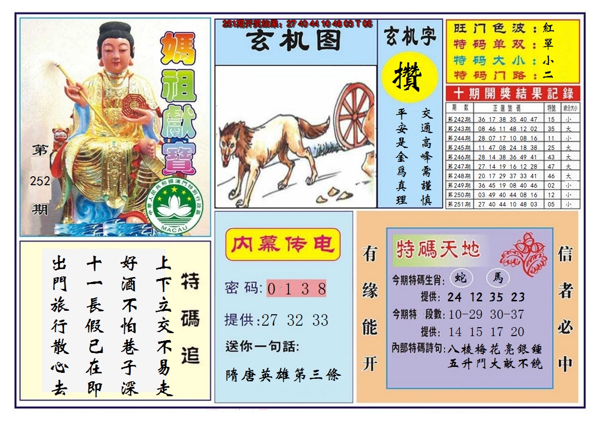 2024252期马祖献宝