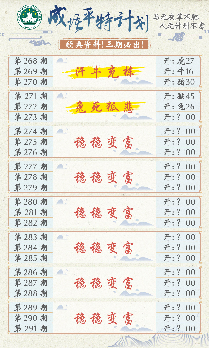 2024273期成语平特计划