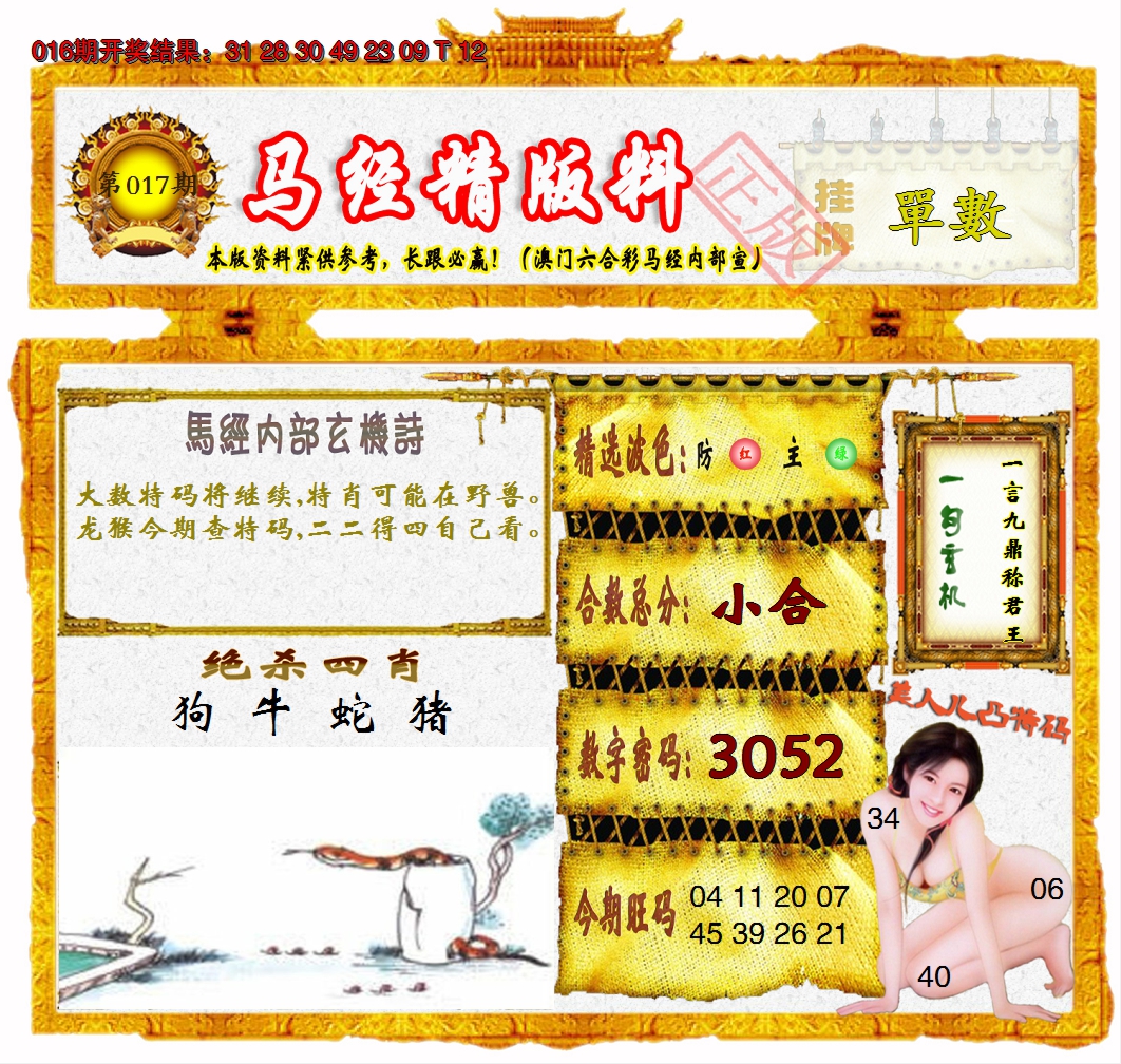 2025017期马经精版料