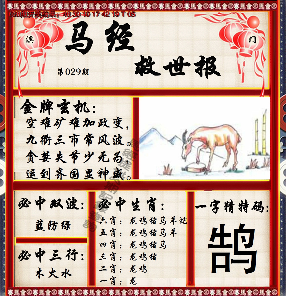 2025029期马经救世报
