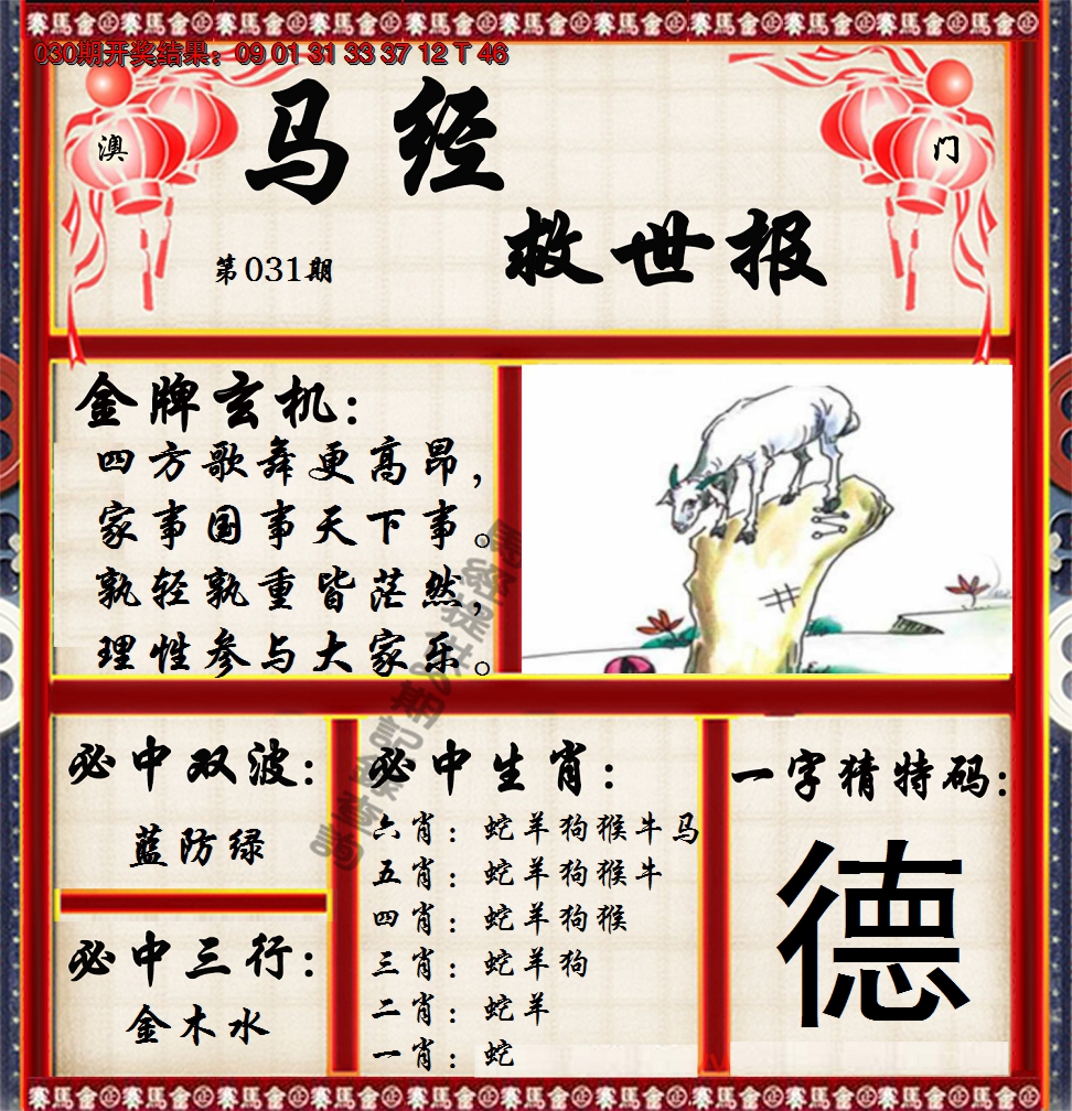 2025031期马经救世报