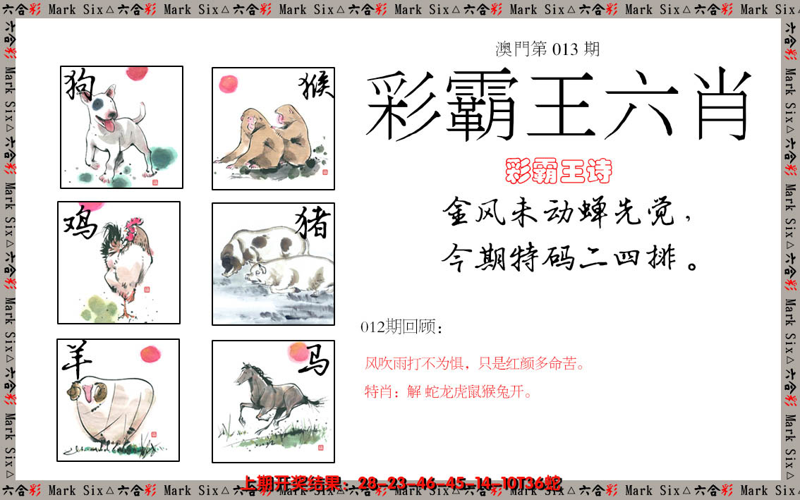 2025013期彩霸王六肖