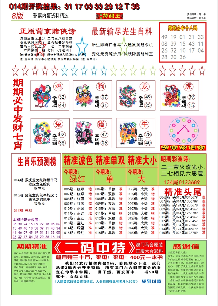 2025015期澳门特码王B