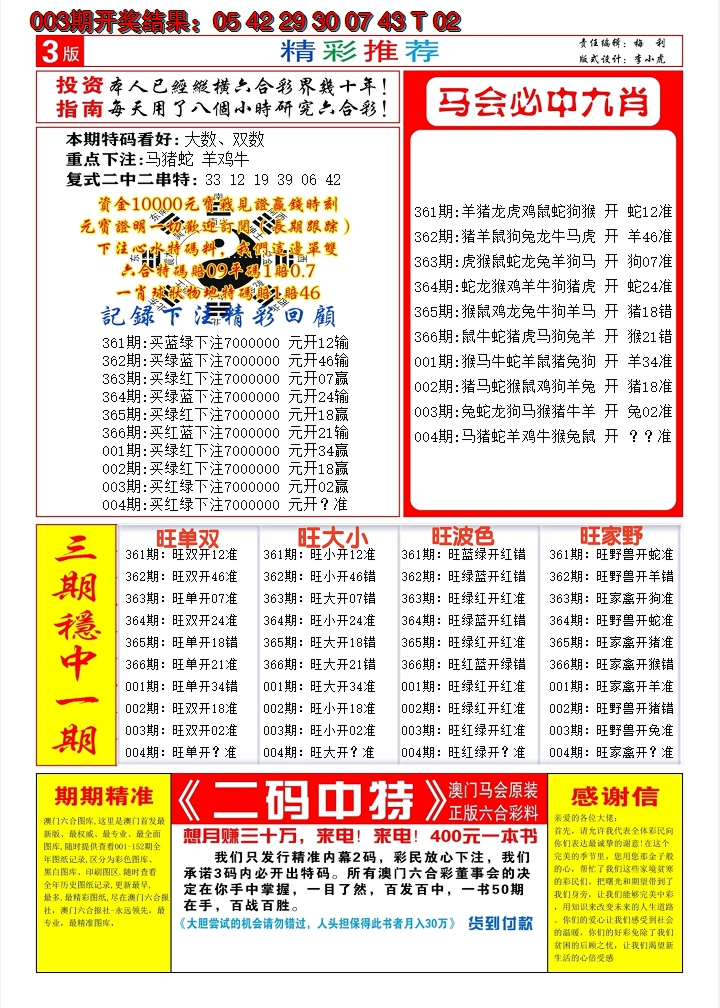 2025004期澳门开门红B