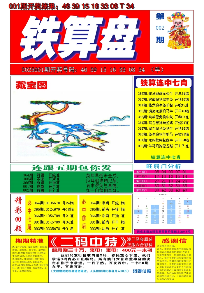 2025002期澳门铁算盘A