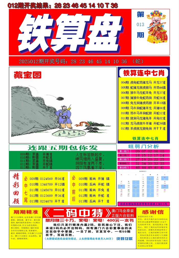 2025013期澳门铁算盘A