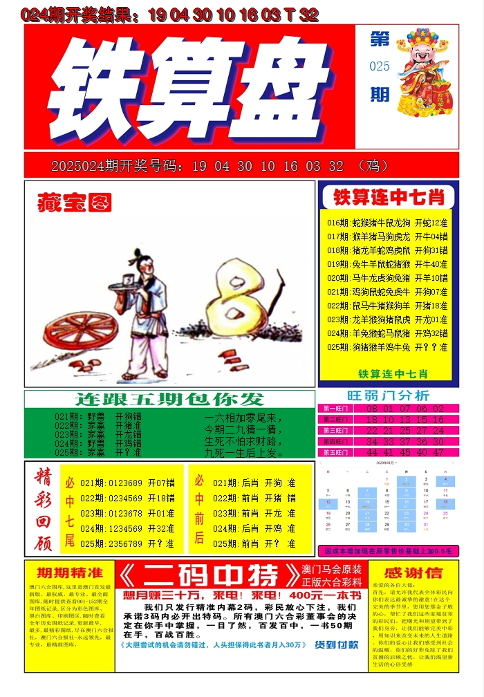 2025025期澳门铁算盘A