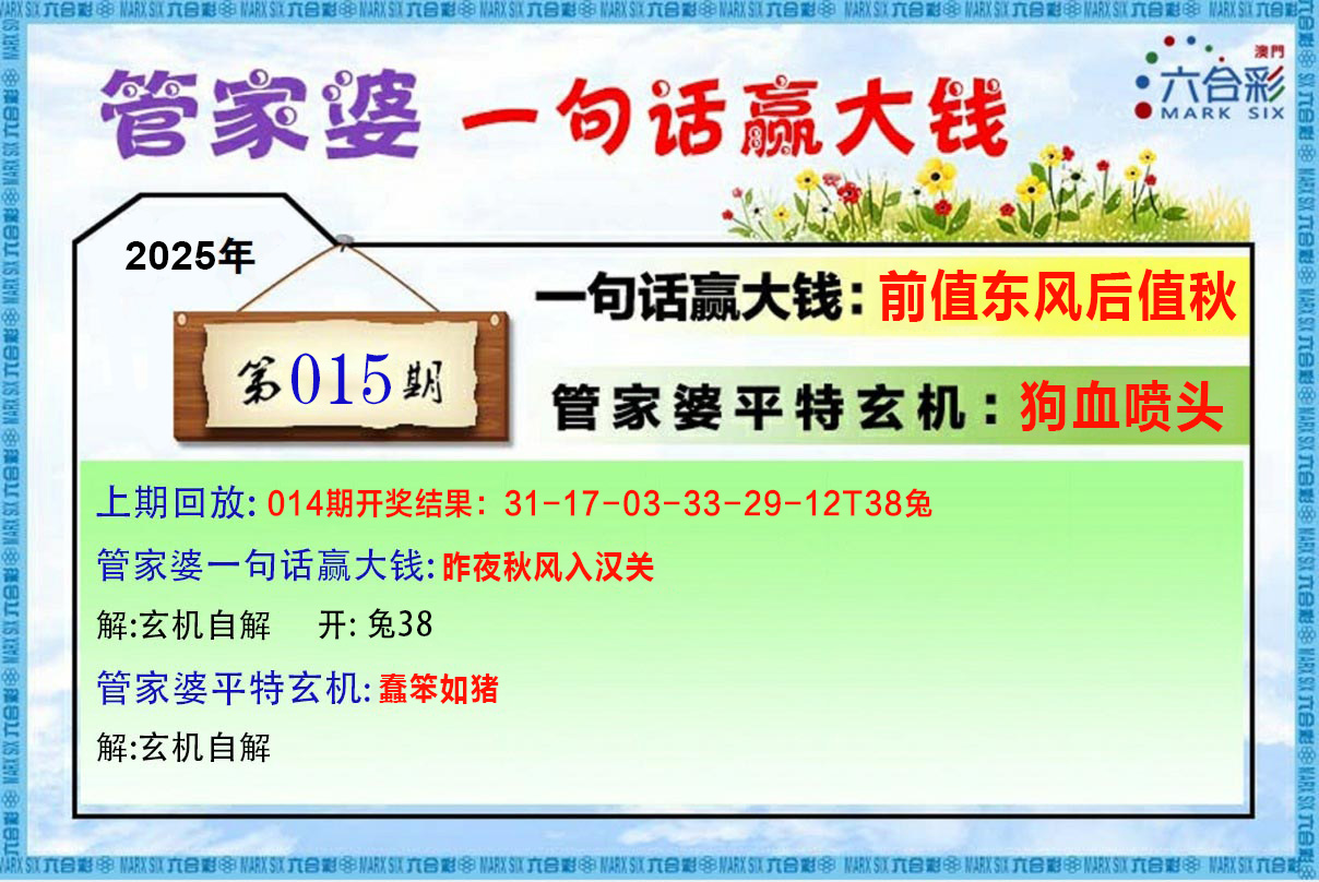 2025015期管家婆一句赢大钱