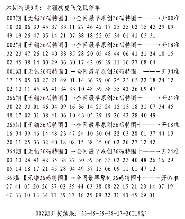 2025003期无错三十六码