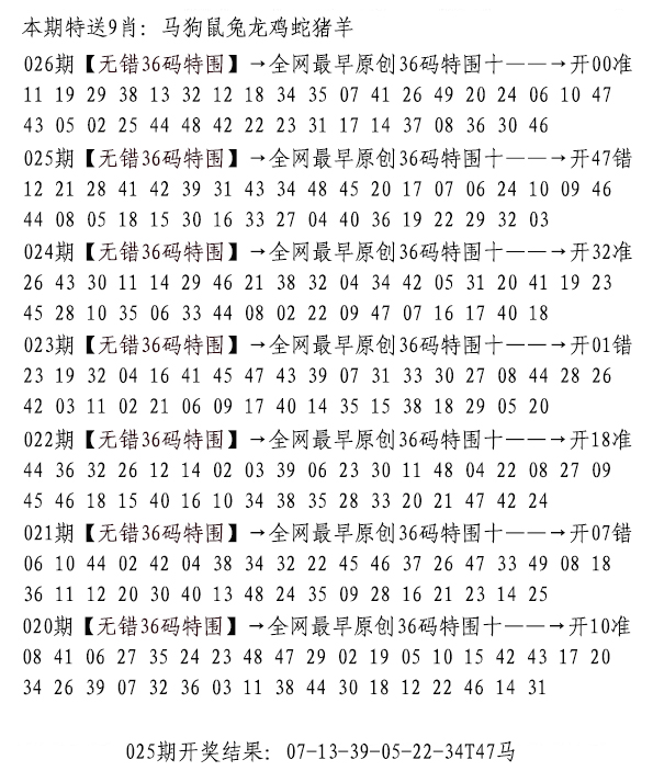 2025026期无错三十六码