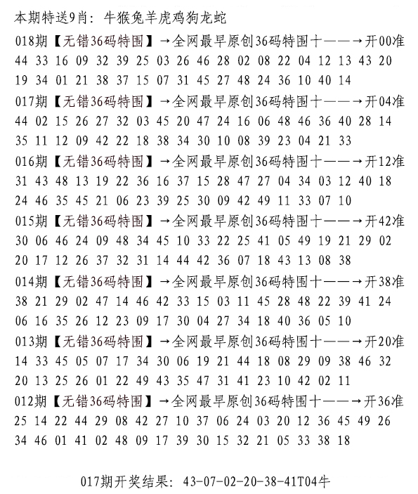 2025018期无错三十六码