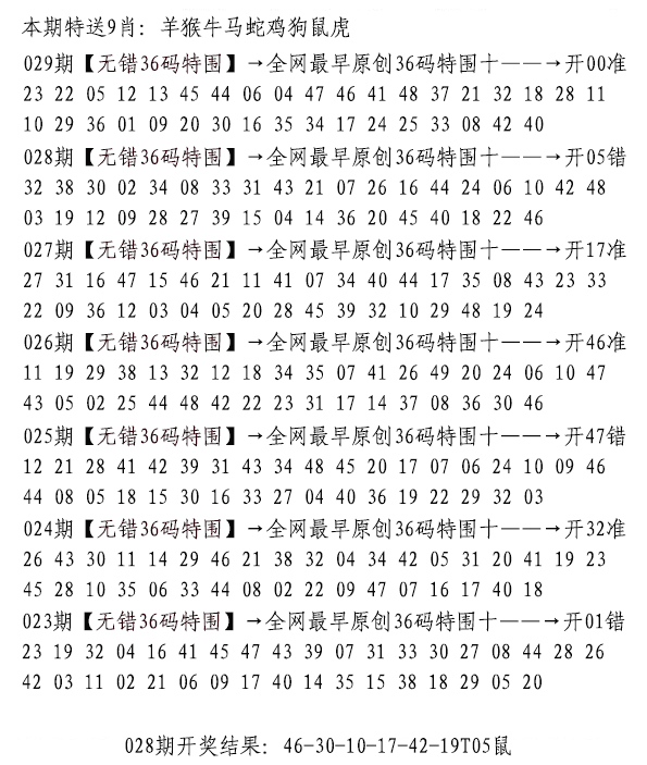 2025029期无错三十六码