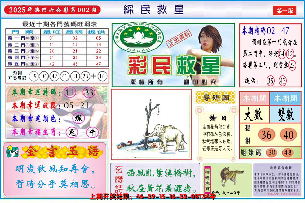 2025002期澳门彩民救星