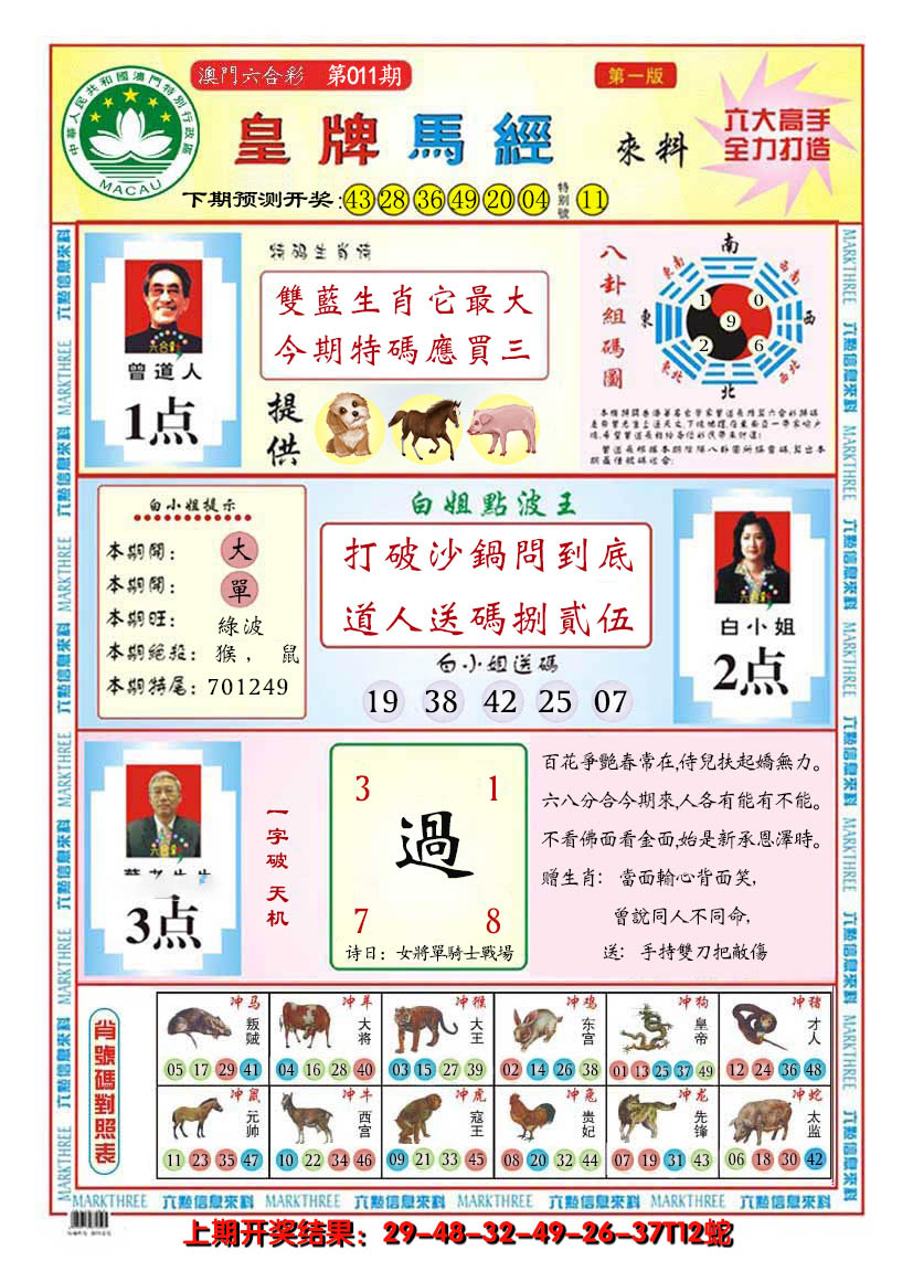 2025011期澳门皇牌马经
