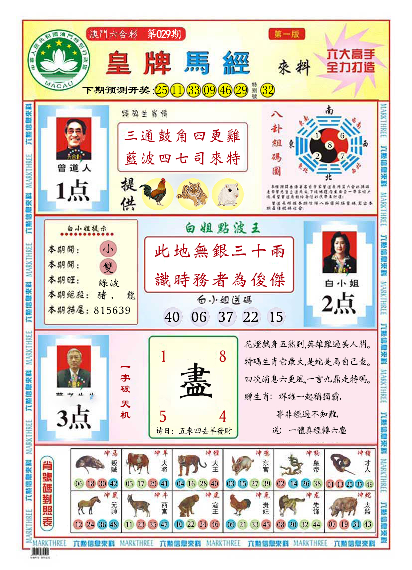 2025029期澳门皇牌马经