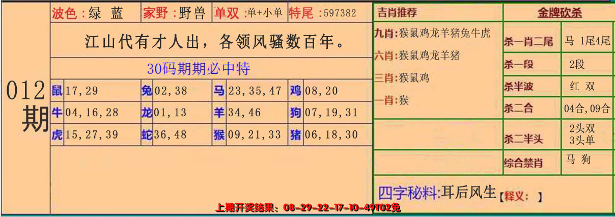2025012期30码中特